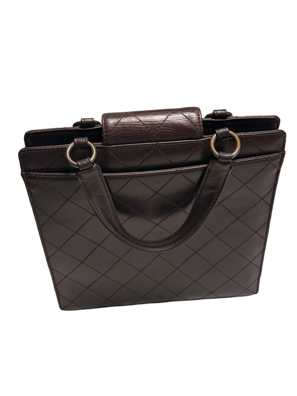 CHANEL Dark Brown Quilted Calf Leather Top-Handle Tote - Picture 6 of 17